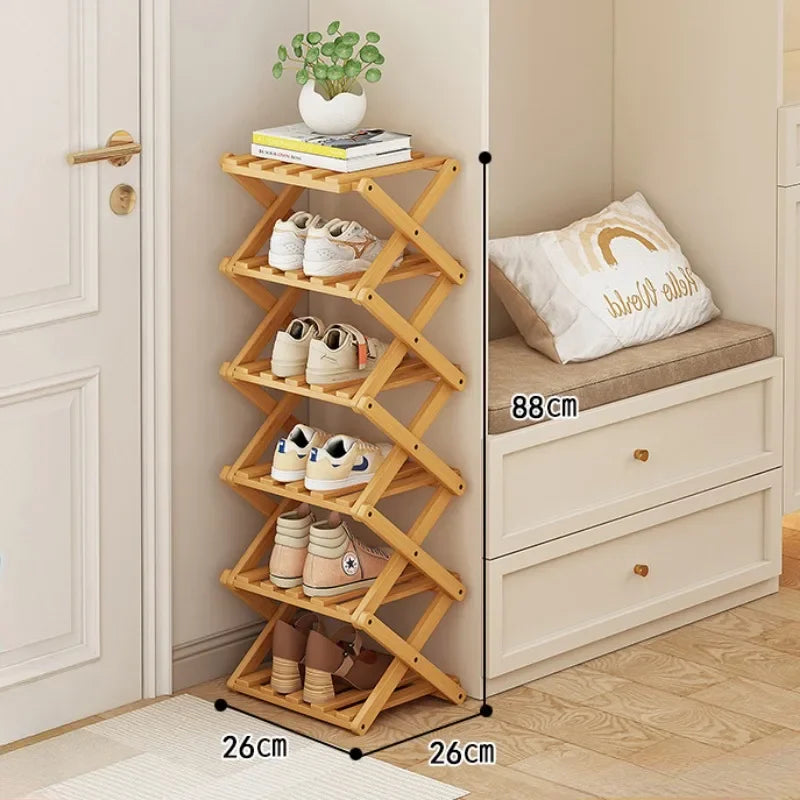 Shoe Rack Bamboo Made Telescopic Doorway Shoe Rack No Installation Required Frame Multi Layer Household Foldable Shoes Shelves