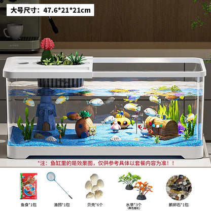 Fish tank household aquarium living room desktop ecological circulation tank filter oxygenation integrated tank with cover