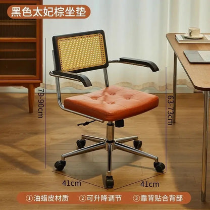 Rattan solid wood office chair Internet celebrity retro rattan chair computer chair home lift swivel chair student study chair