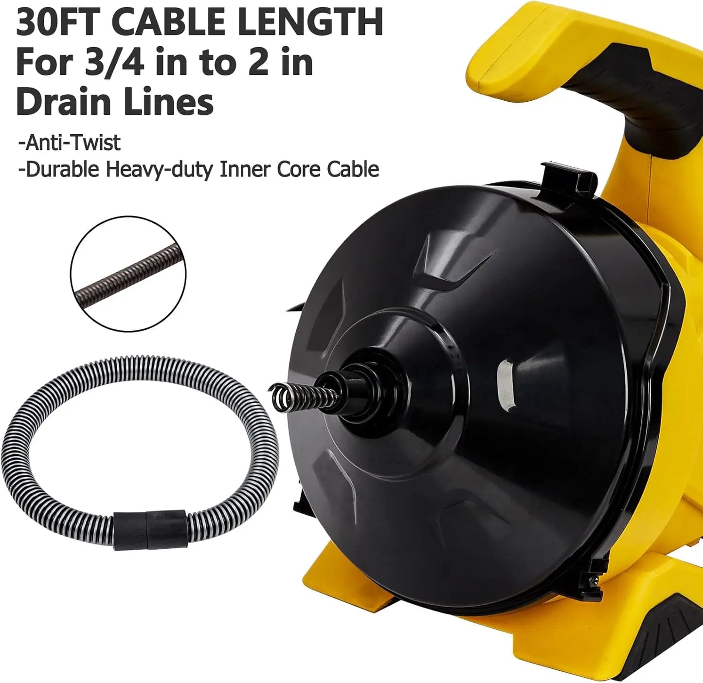 30FT Electric Drain Cleaner Machine Auto-Feed Drain Auger for 3/4" to 2" Pipes Sewer Snake for Sinks, Toilets, Floor Drains