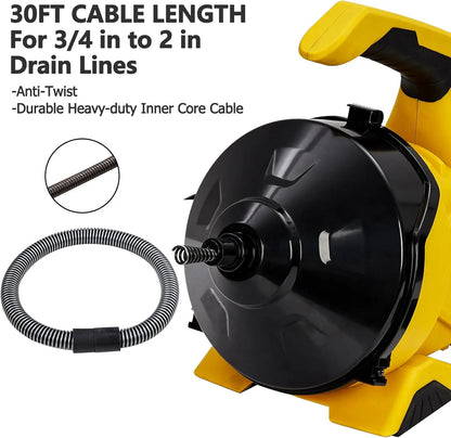 30FT Electric Drain Cleaner Machine Auto-Feed Drain Auger for 3/4" to 2" Pipes Sewer Snake for Sinks, Toilets, Floor Drains
