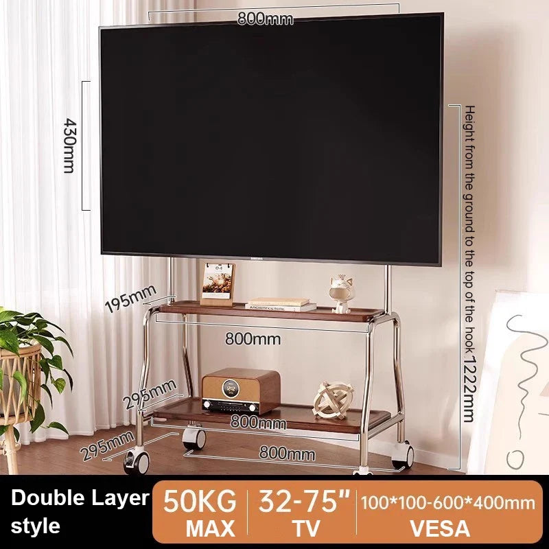 Rolling Floor Mobile TV Stand for 32-75 Inch LCD LED Flat/Curved Panel Screen TVs TV Cart Holds up to 110Lbs Max VESA 600x400mm
