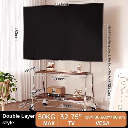 Rolling Floor Mobile TV Stand for 32-75 Inch LCD LED Flat/Curved Panel Screen TVs TV Cart Holds up to 110Lbs Max VESA 600x400mm