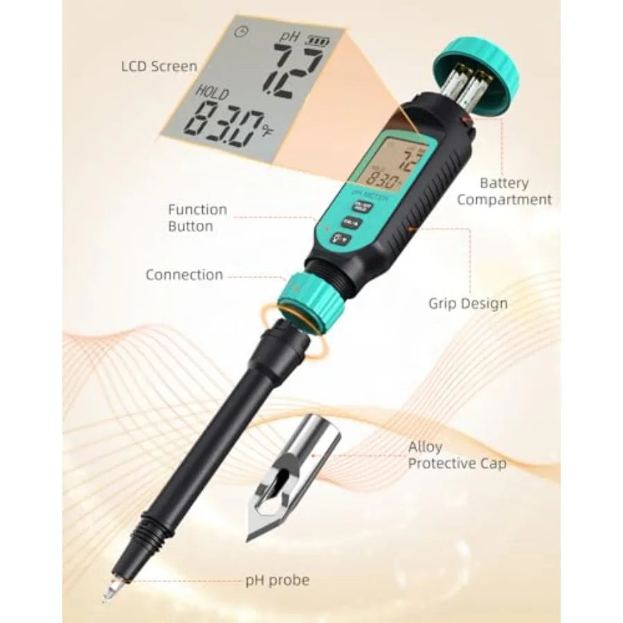 Soil pH Tester High Accuracy Digital pH Meter for Soil Garden Water Plants Solution and Food Soil pH Test Kit with Thermometer