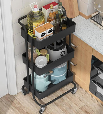 Sooyee 3 Tier Utility Cart,Rolling Cart with Handle and Lockable Wheels, Multi-Functional Storage Cart for Kitchen, Bathroom