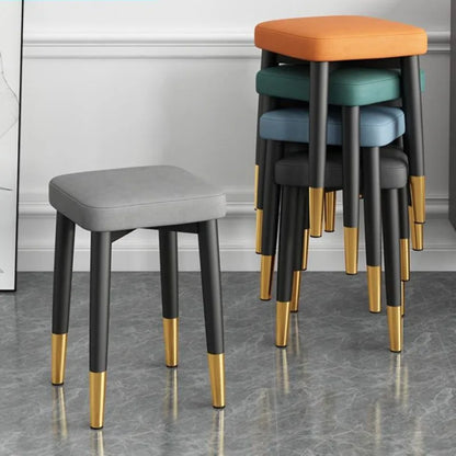 Modern Cushioned Stool for Dining Room, Living Room, Bedroom, and Office | with Golden Foot Cover, Criss-cross Construction Leg