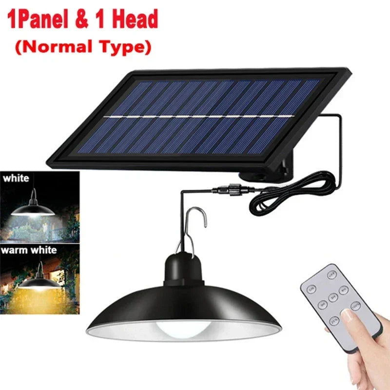 Solar Chandelier Outdoor, Waterproof LED Lamp Double-head Pendant Light Decorations with Remote Control for Indoor Shed Barn Roo