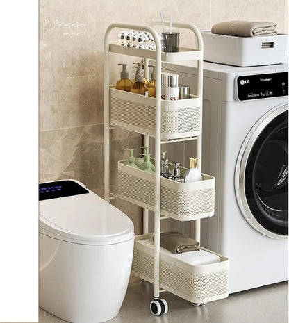 Slim Storage Cart with Track Pull,Bathroom Storage Organizer Rolling Utility Cart, for Office Bathroom Kitchen Laundry Room