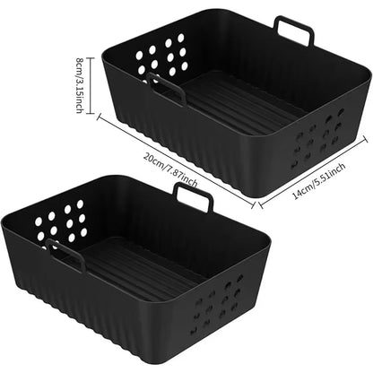 2pc/1pc Air Fryer Silicone Tray Rectangle Oven Baking Basket Reusable Liner Insert Dish Fried Chicken for Airfryers Accessories