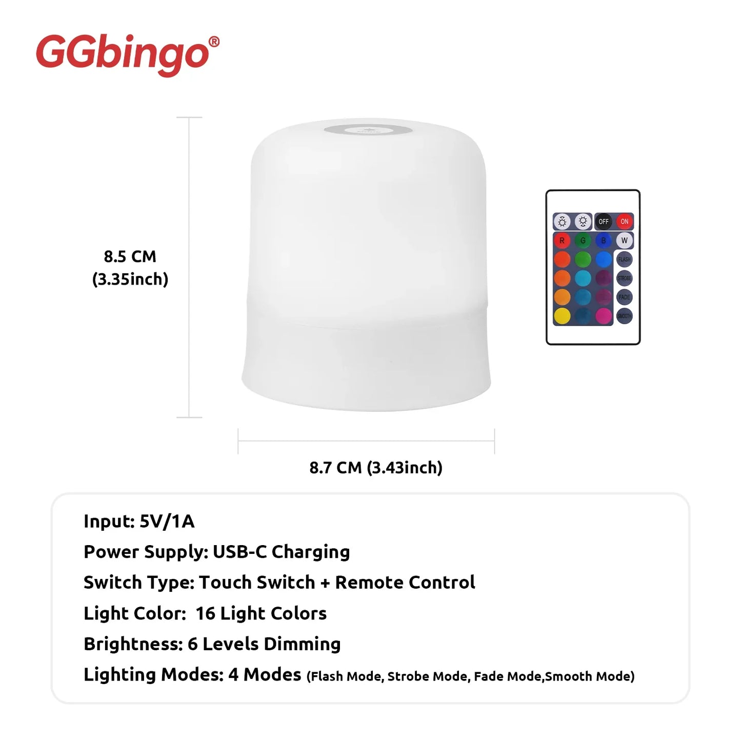 GGbingo Touch Night Light Rechargeable Remote Control Night Light RGB Dimmable Table Lamp Ambient Light for Bedroom Living Room