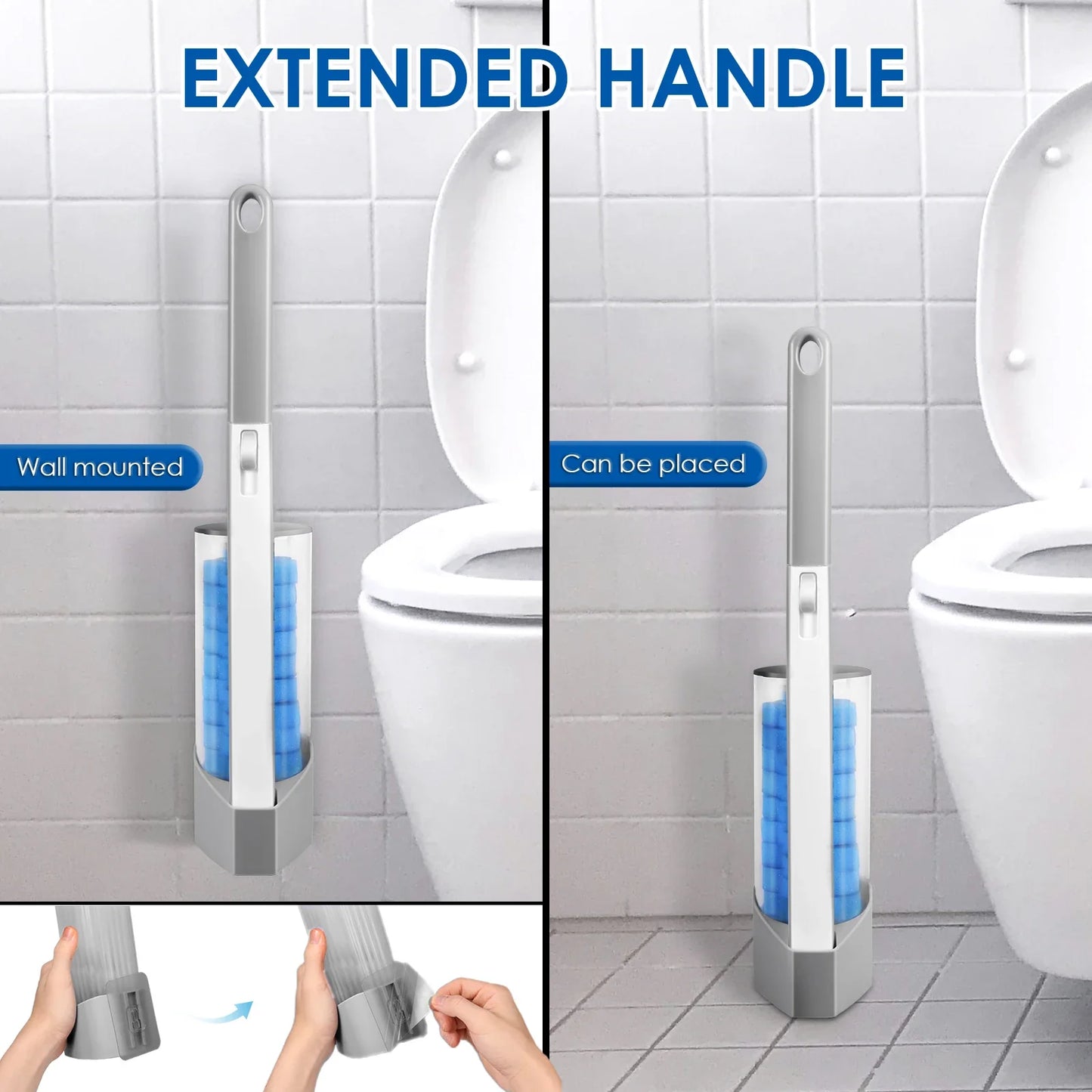 Toilet Wand Kit Wall Mounted Toilet Brush Set with 24 Replacement Brush Heads 360° Bathroom Effective Cleaning Tool for Home