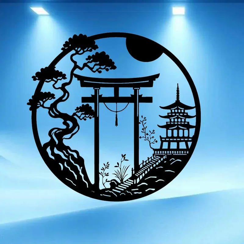 Fashion New Elegant Japanese Bird & Torii Gate Metal Wall Art, Easy-to-Hang Sparrow Door Sculpture for Modern Home Office Decor