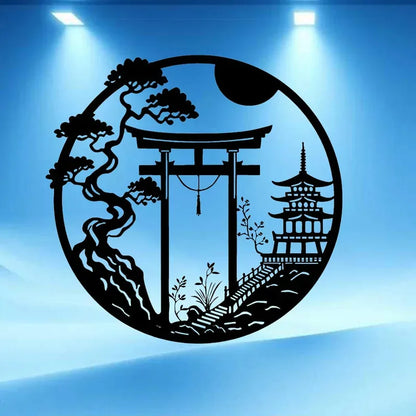 Fashion New Elegant Japanese Bird & Torii Gate Metal Wall Art, Easy-to-Hang Sparrow Door Sculpture for Modern Home Office Decor