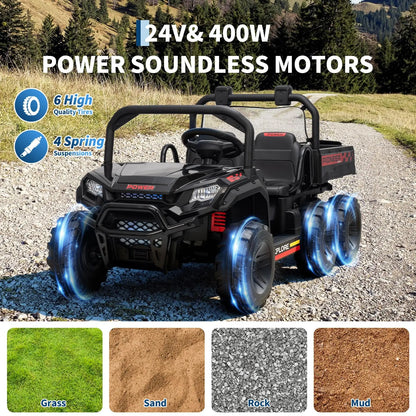 24V 4WD Electric Ride-on Dump Truck For Kids 2-Seater With Parental Remote Control 3 Speeds All-Terrain Off-Road Toy Car