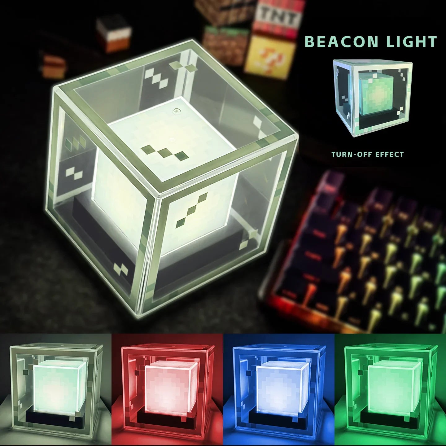 Pixel-Style Beacon Lamp Desktop Night Light Glowing Computer Atmosphere Game Ornament Gift Rechargeable Decorative Illumination