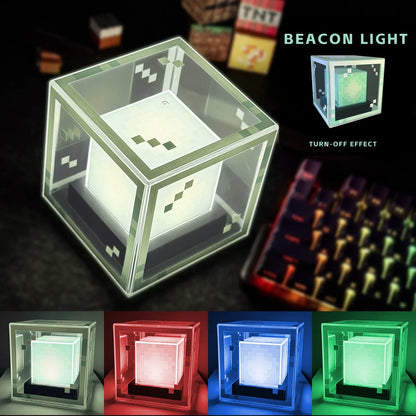 Pixel-Style Beacon Lamp Desktop Night Light Glowing Computer Atmosphere Game Ornament Gift Rechargeable Decorative Illumination