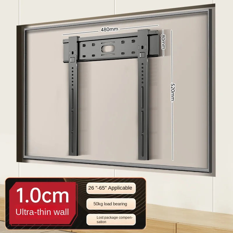 Ultra thin Universal TV Wall Mount - 1cm Gap Design for 32-90" Flat/Curved Screens max 80kg Magnetic Lock VESA 100x100-800x400mm