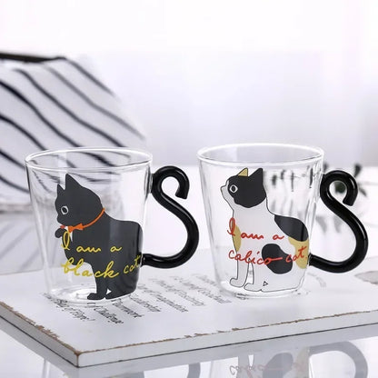 JUSTINLAU 3D Cat Tail Coffee Mug 250ml High Borosilicate Glass Heat-resistant Water Cups Home Breakfast Milk Cup for Cat lover