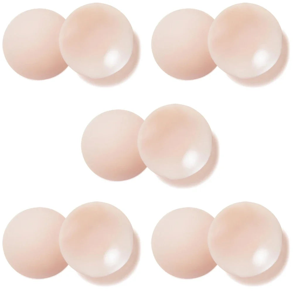 Nippies Nipple Cover - Sticky Adhesive Silicone Nipple Pasties - Reusable Pasty Nipple Covers for Women 5 Pairs Travel Set