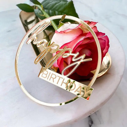 New Happy Birthday Cake Toppers Gold Acrylic Birthday girl Kids Birthday Party Cake Topper Dessert Decoration Baby Shower Gift