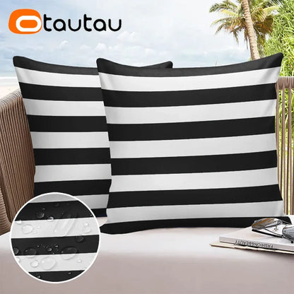 OTAUTAU Outdoor Sofa Cushion Cover Without Filler Swim Pool Beach Throw Pillowcase Soft Waterproof Stripe Oxford Pillow KD021