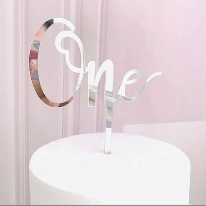 New Acrylic One Cake Topper Rose gold Birthday Party Cupcake Toppers Wedding anniversary Baby 1st birthday Cake Flag Decorations