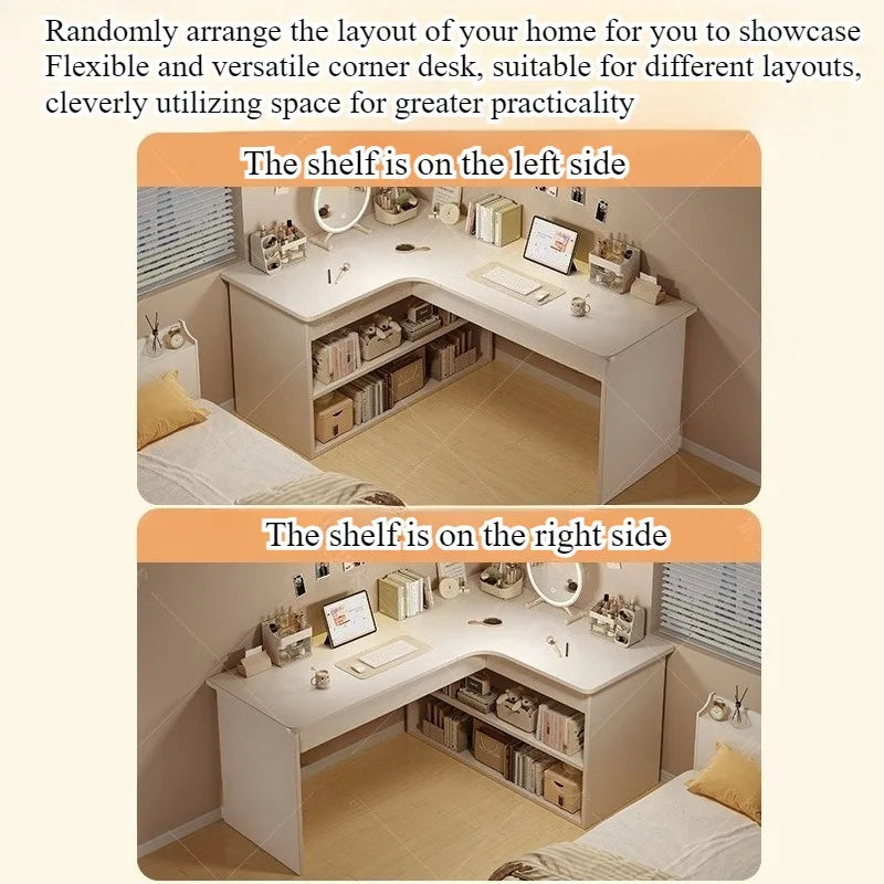 Computer desk Desktop Home bedroom Bookshelf Integrated student learning to write Corner Multifunctional office desk
