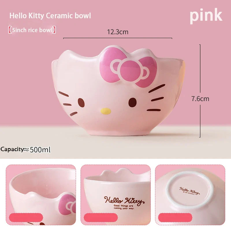 For Sanrio 5Inches Ceramic Rice Bowls Home Cute for Melody& Cinnamoroll& Kuromi Tableware Cartoon Anime Relief Bowl for Children