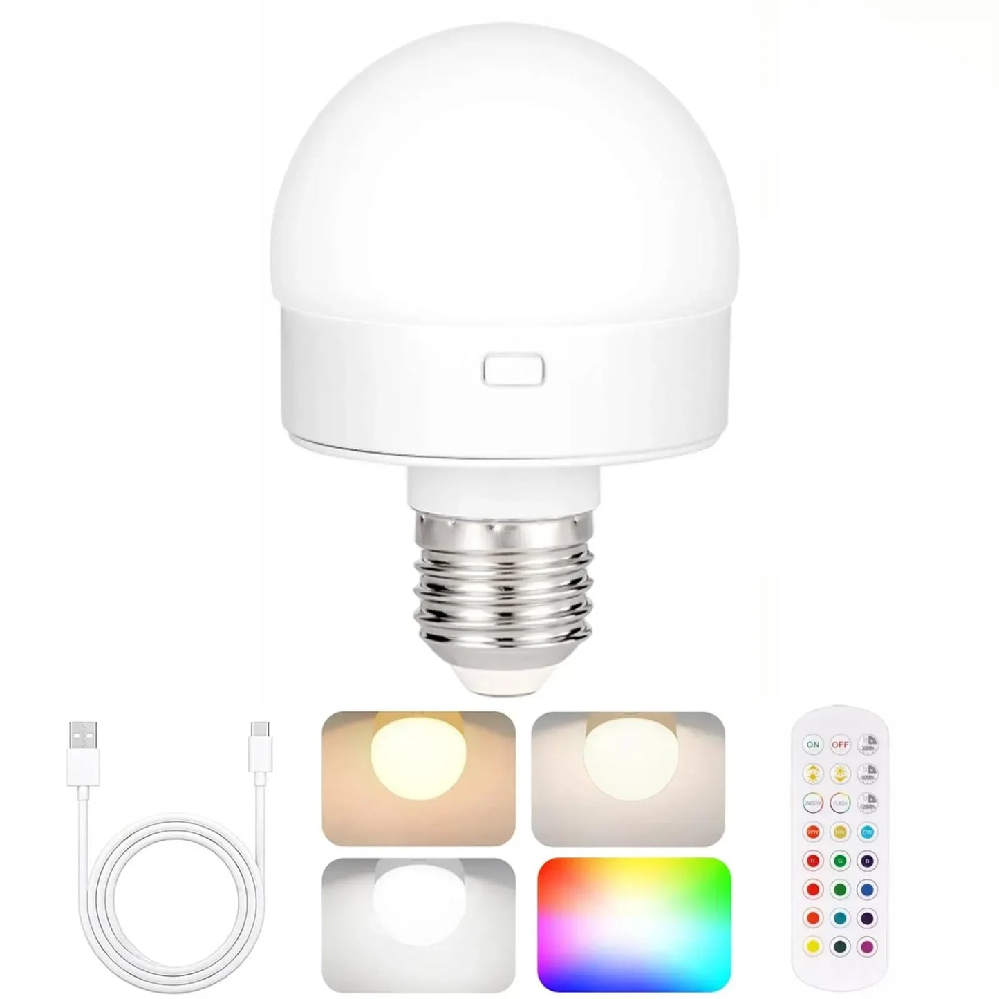 GGbingo 3 Color Temperatures Rechargeable Light Bulbs Remote Control Battery Operated Light Bulb with Timer Dimmable Lamp