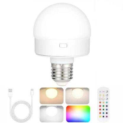 GGbingo 3 Color Temperatures Rechargeable Light Bulbs Remote Control Battery Operated Light Bulb with Timer Dimmable Lamp