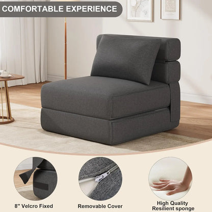Foldable Sofa Bed Convertible Sleeper Chair with Pillow Comfort Sofa Chair High-Density Memory Foam Removable Linen Cover