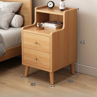 Modern New Chinese Style Nightstand - Narrow Solid Wood Bedside Table with Storage Drawer, Minimalist Bedroom Furniture