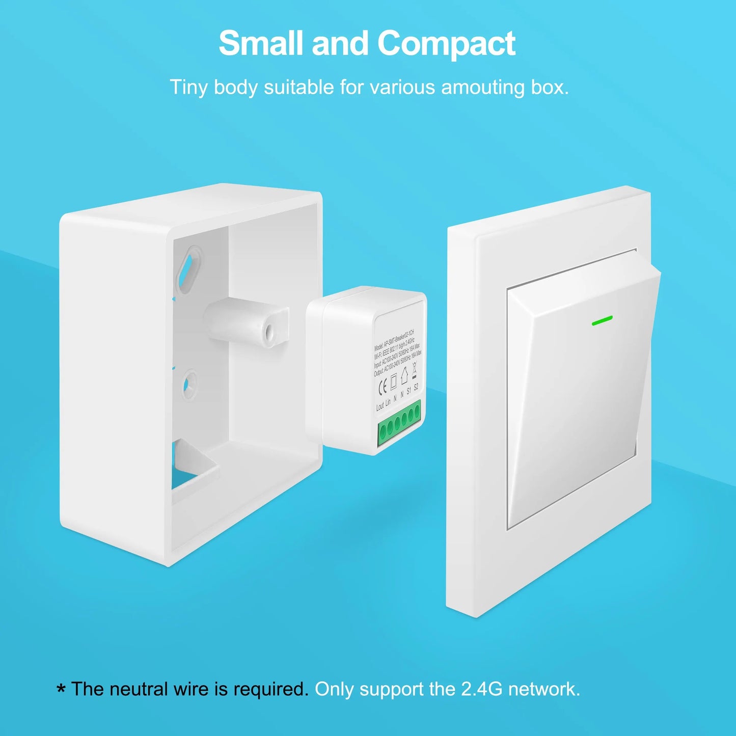 16A Wifi Mini Smart Switch Wireless DIY Light Switches 2 Way Control Breaker Work with Tuya Smart Life Alexa Google Home