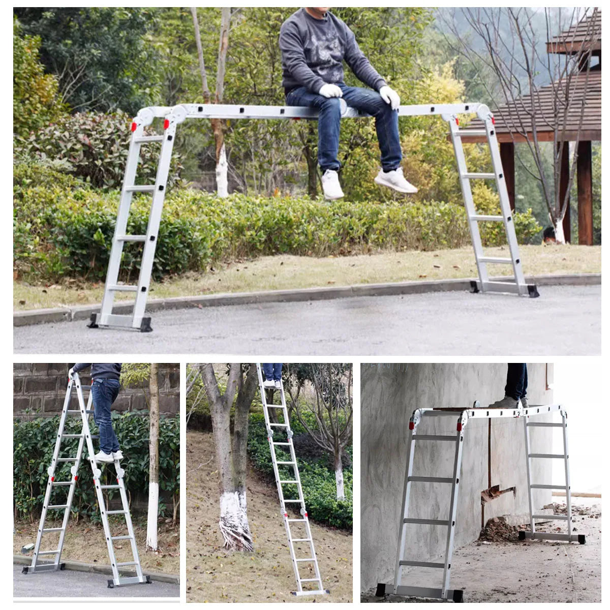 Multi-Position Aluminum Folding Ladder, 18.5 inch, Adjustable Height, Heavy Duty