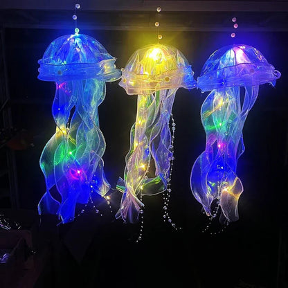 5PCS Jellyfish Bedroom Night Light Lamp Button Battery Hanging Atmosphere Decoration Lamp with Ribbon&Bead for Girl Bedroom 2024