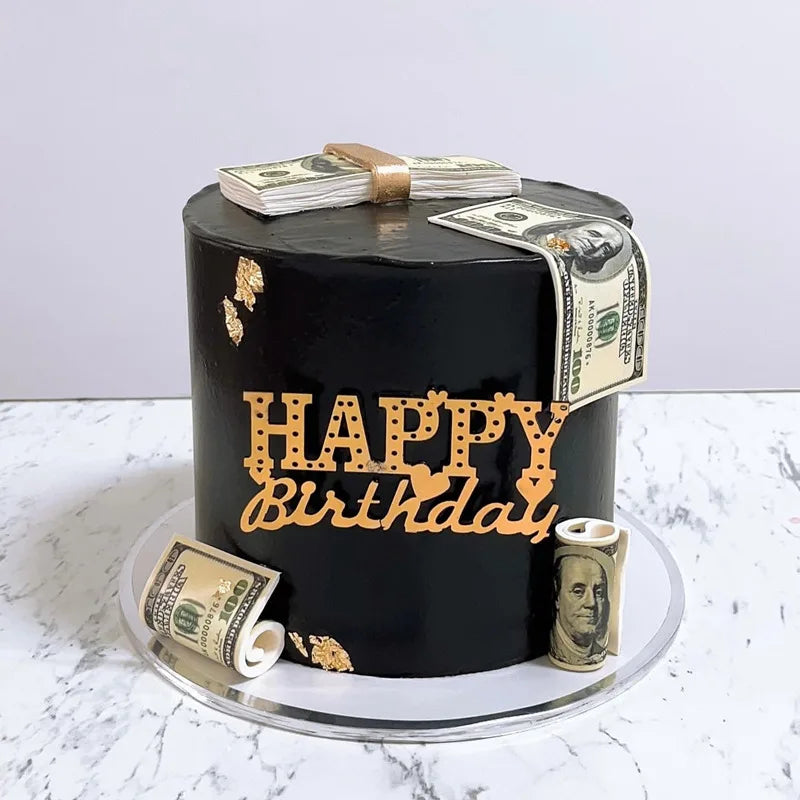 Side Acrylic Happy Birthday Cake Topper New Gold Silver Kids Party Cake Toppers Dessert Decorations Baby Shower Baking Supplies