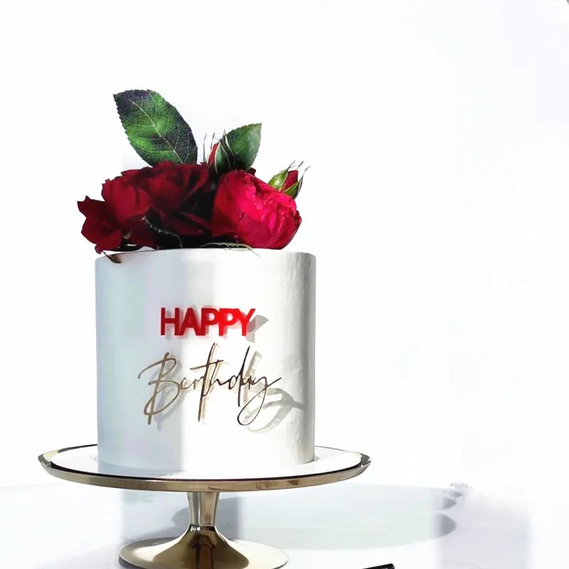 New side acrylic Happy Birthday Cake Topper Red gold combo Kids Party Cupcake Toppers For Baby Shower Gift Dessert Decoration