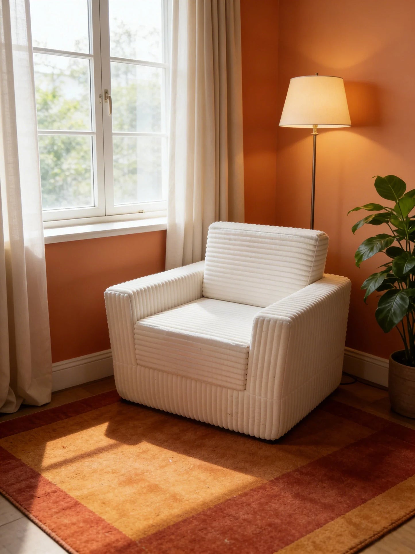 Plush Jumbo Corduroy All-Foam Armchair - Oversized Single Sofa, No-Legs Floor Chair for Cozy Home Decor