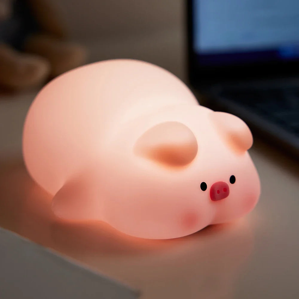 Pink Piggy Night Light Cute Silicone Night Light LED Pat Lamp Room Decoration USB Charging Indoor Atmosphere Lamp Children Gift