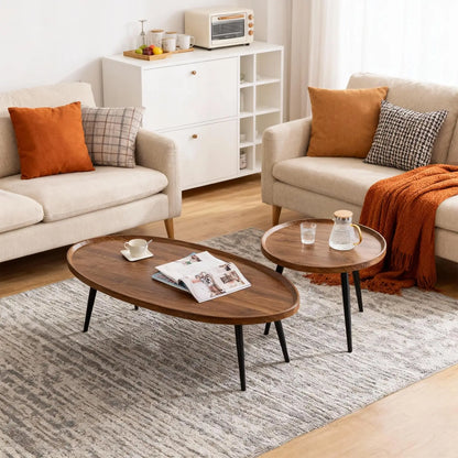 Nesting Coffee Table Set of 2 Mid Century Modern Walnut End Tables For Living Room Small Spaces Sofa Side Table