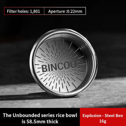 BINCOO High Precision Filter Basket 51/58.5mm, Portafilter Basket 16/18/20g Espresso Machine Extraction Powder Bowl CoffeeHandle