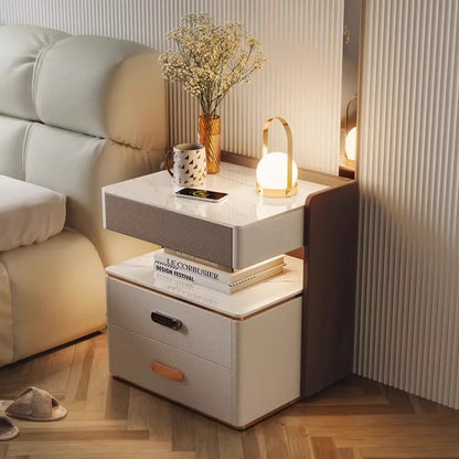 Smart bedside table with sensor light fingerprint lock Bluetooth speaker USB interface wireless charging bedroom bedside table