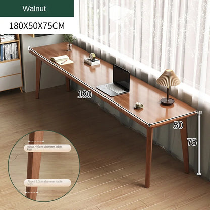Double desk with solid wood legs, long and simple, for home use, near a window or wall, narrow table/workbench