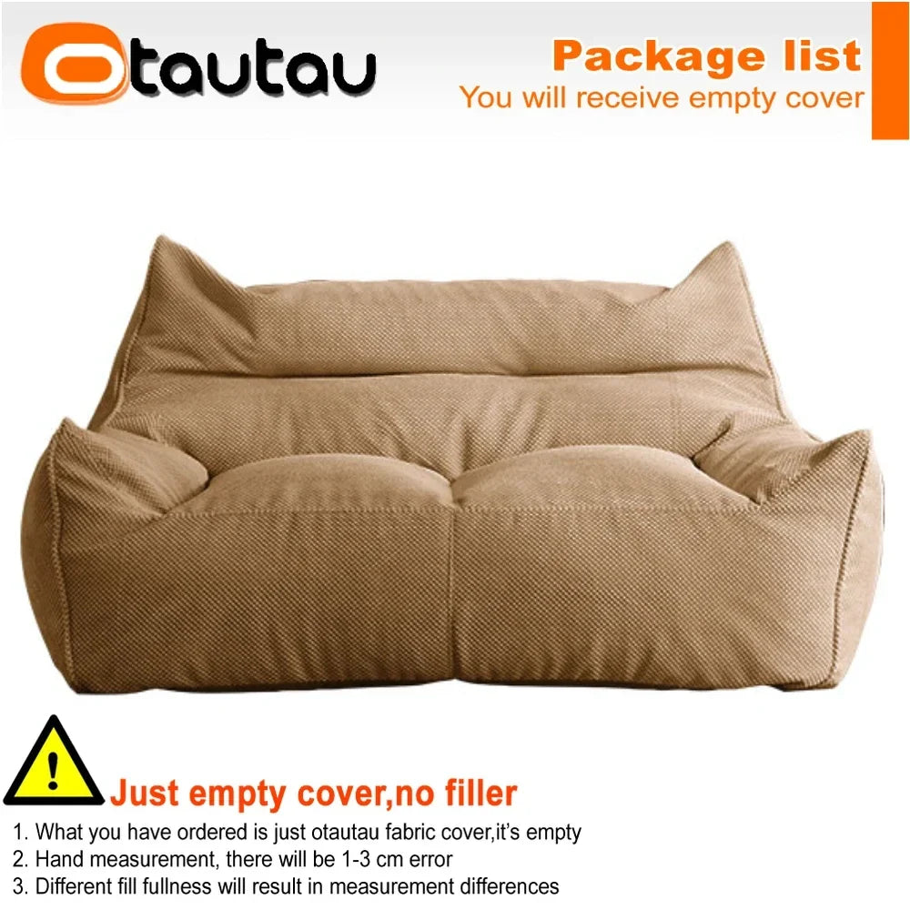 OTAUTAU Soft Waffle 1-2 Seat Bean Bag Couch Cover Set Without Filler Beanbag Armchair Lazy Sofa Bed Lounger Ottoman Stool SF182