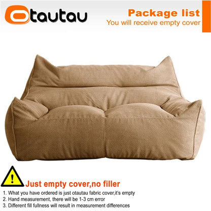 OTAUTAU Soft Waffle 1-2 Seat Bean Bag Couch Cover Set Without Filler Beanbag Armchair Lazy Sofa Bed Lounger Ottoman Stool SF182