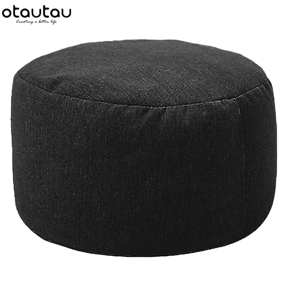 OTAUTAU Linen Bean Bag Chair with Filling Beanbag Pouf Ottoman Footstool Tatami Round Stool Futon Puff Relax Lounge Furniture