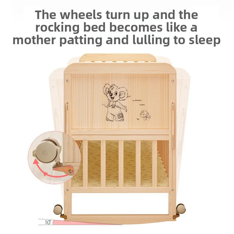 Children Bed Solid Wood Baby Crib Convertible Toddler Bed Portable Bassinet Nontoxic Finish Adjustable Mattress Easy Assembly