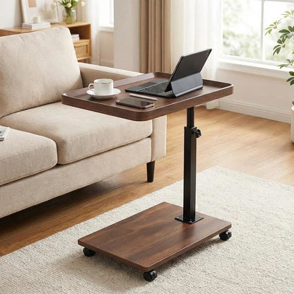 Adjustable C Table With Wheels, 360° Swivel Tv Tray & Storage For Couch, Bed, Living Room, Mobile Locking Snack Table