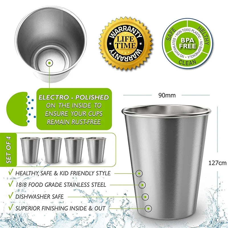 500ML Premium Stainless Steel Cup Healthy Unbreakable Pint Cup Stackable Metal Drinking Glasses Travel Outdoor Camping Cup YY113