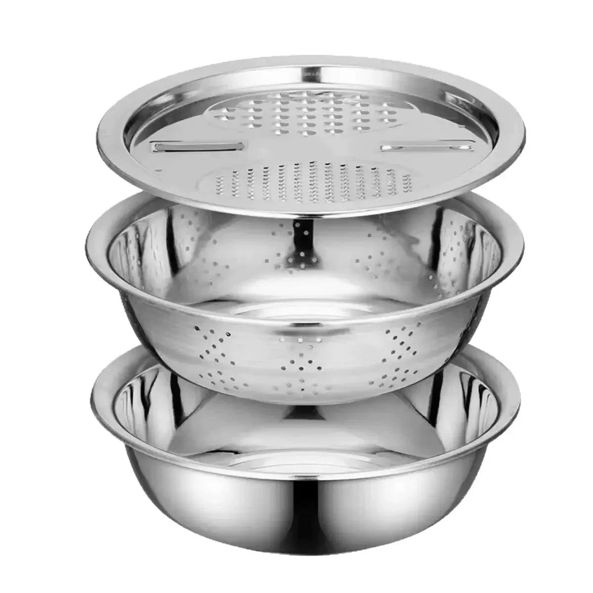 3PCS/1Set Vegetable Slicer, Stainless Steel Slicer, Potato Slicer, Vegetable Washing Basin, Drain Basket, Multifunctional